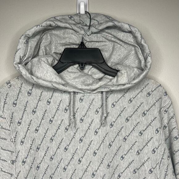 Champion Men's Reverse Weave Pullover Hoodie All Over Print Size Medium Gray - Picture 2 of 9
